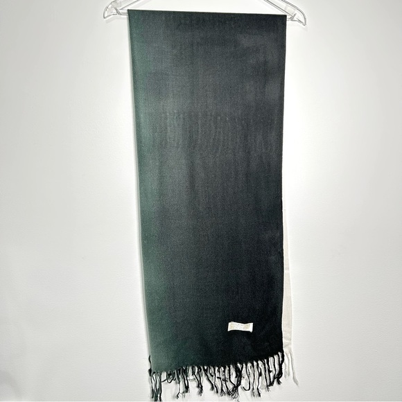 Pashmina Green White Ombre Flat Knotted Fringe Cashmere Wool Silk Scarf NWOT - Picture 15 of 16